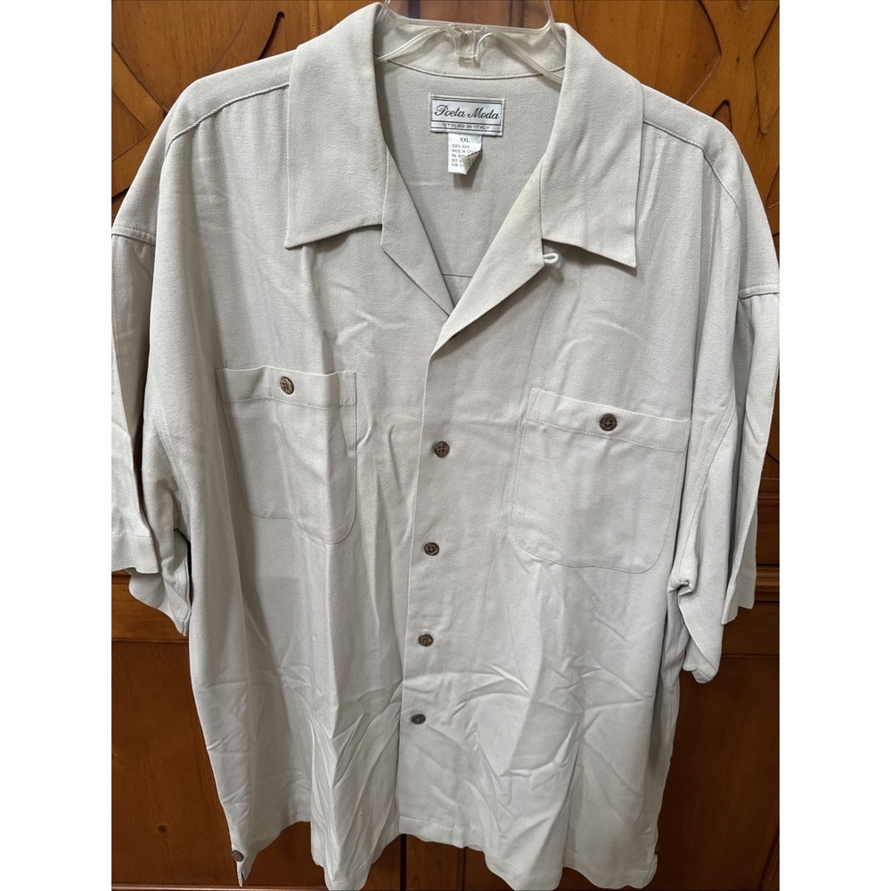 Poeta Moda Men's SZ XXL Vintage 100% Silk Shirt Beige Styled In Italy Luxury